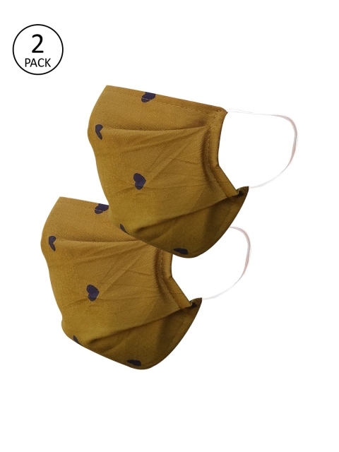

nestroots Unisex 2 Pcs Olive Brown Printed 2-Ply Anti-Pollution Reusable Cloth Masks