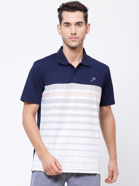 

SG Men Navy Blue & White Striped Polo Collar T-shirt