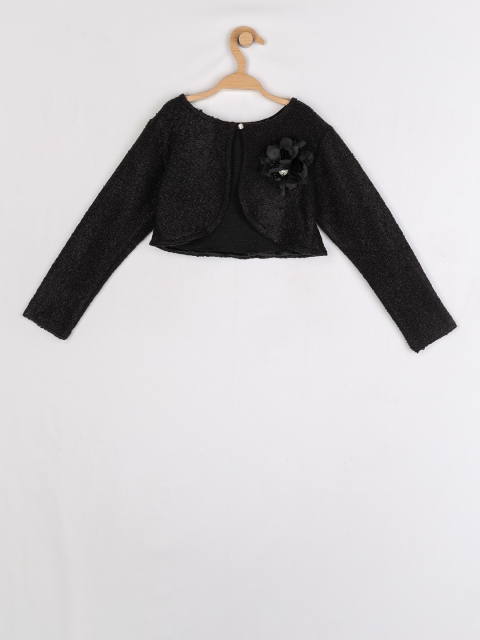

Peppermint Girls Black Solid Open Front Woolen Shrug