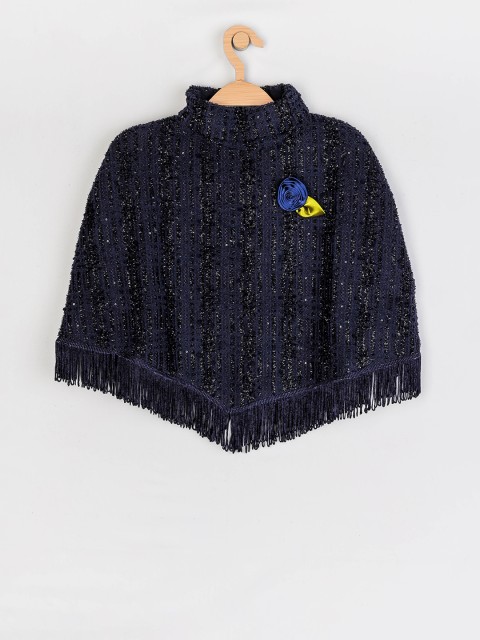 

Peppermint Girls Navy Blue Self Design Poncho