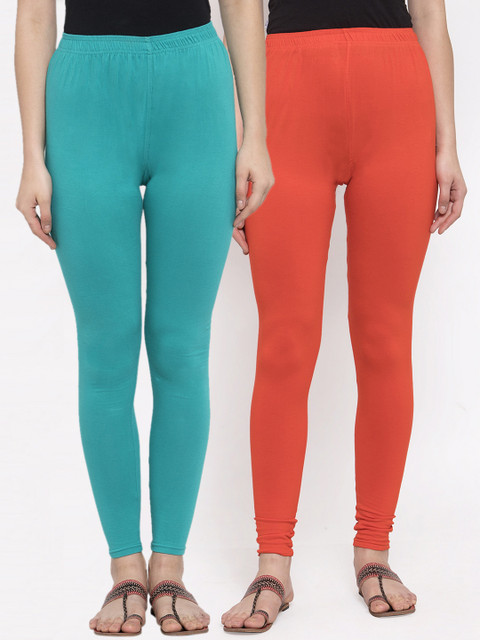 

TAG 7 Women Pack Of 2 Solid Leggings, Orange