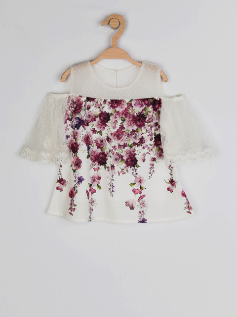 

Peppermint Girls White & Purple Printed A-Line Top