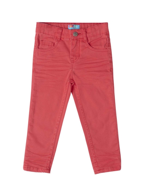 

Kid Studio Boys Red Custom Slim Fit Solid Chinos