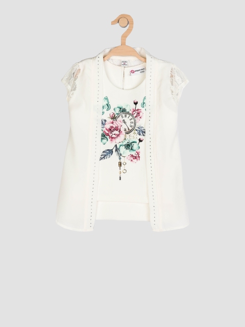 

Peppermint Girls White Floral Printed Top