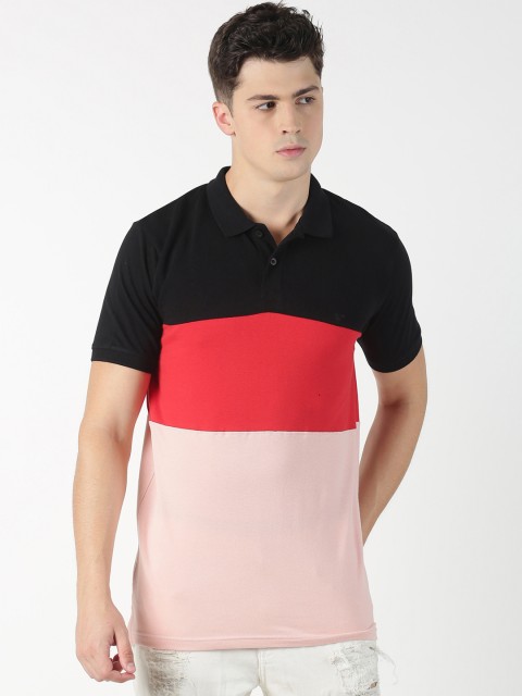

Blue Saint Men Black & Red Colourblocked Polo Collar T-shirt