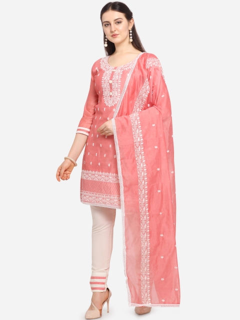 

Ethnic Junction Pink & Off-White Embroidered Unstitched Dress Material