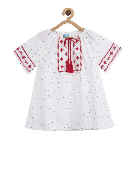 

Miyo Girls White Printed A-Line Top