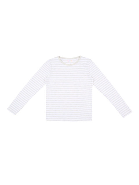 

POPPERS by Pantaloons Girls White Grey Striped Round Neck Pure Cotton T-shirt