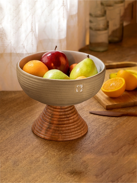 

ellementry Brown & Beige Ceramic Sand Fruit Bowl With Base