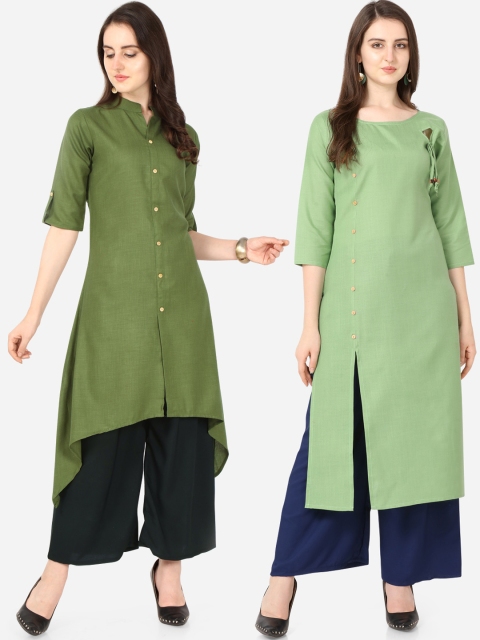 Women Pack Of 2 Green Solid A-Line Kurtas