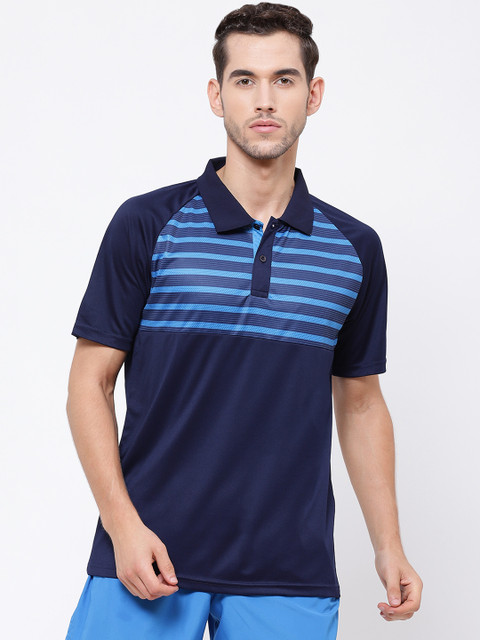 

SG Men Navy Blue Striped Polo Collar T-shirt