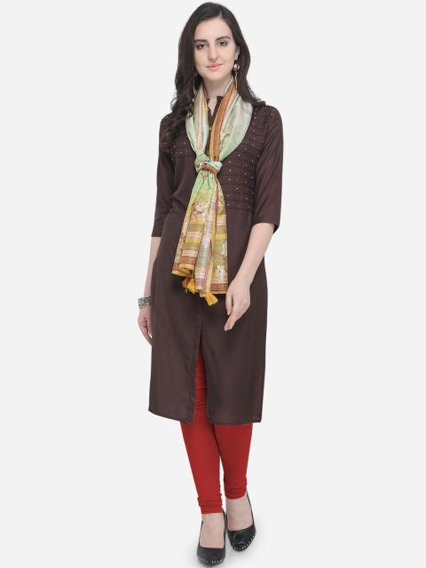 

Stylee LIFESTYLE Women Brown Yoke Design Kurta with Dupatta