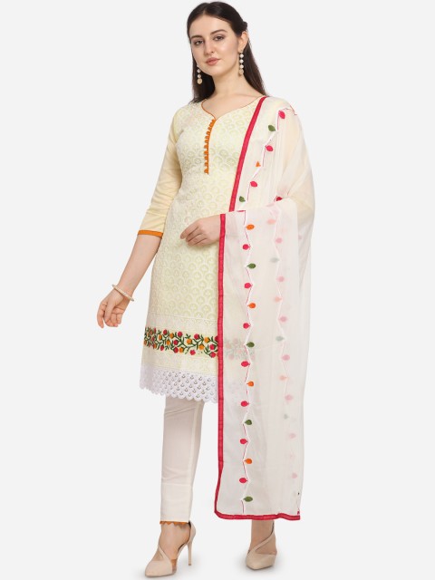 

Ethnic Junction Yellow & Off-White Silk Blend Unstitched Dress Material