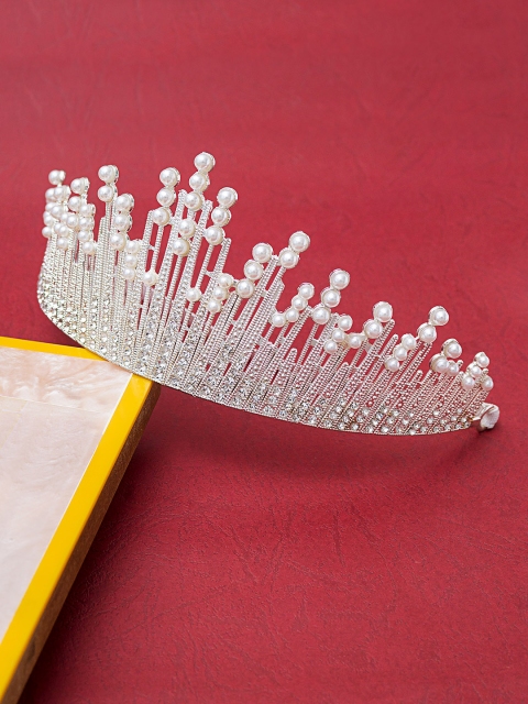 

Golden Peacock Silver-Toned Embellished Beaded Tiara
