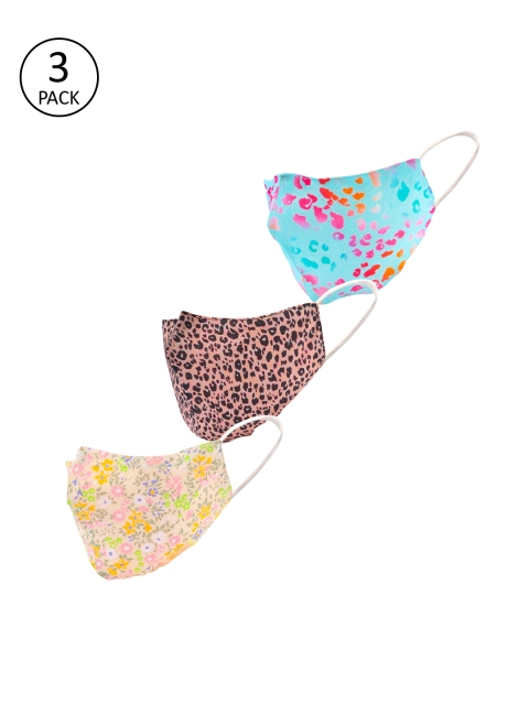 

LEGAL BRIBE Women 3 Pcs Printed 3-Ply Anti-Pollution Reusable Cloth Masks, Brown