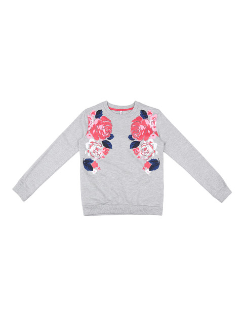 

POPPERS by Pantaloons Girls Grey Melange & Black Printed Hooded Sweatshirt