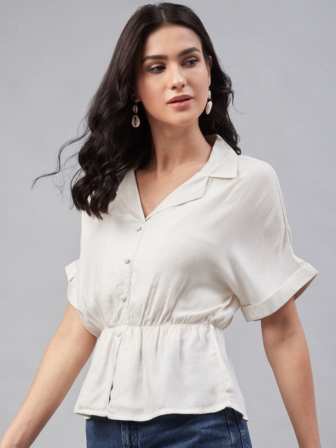 

Marie Claire Women Off-White Self Design Cinched Waist Top