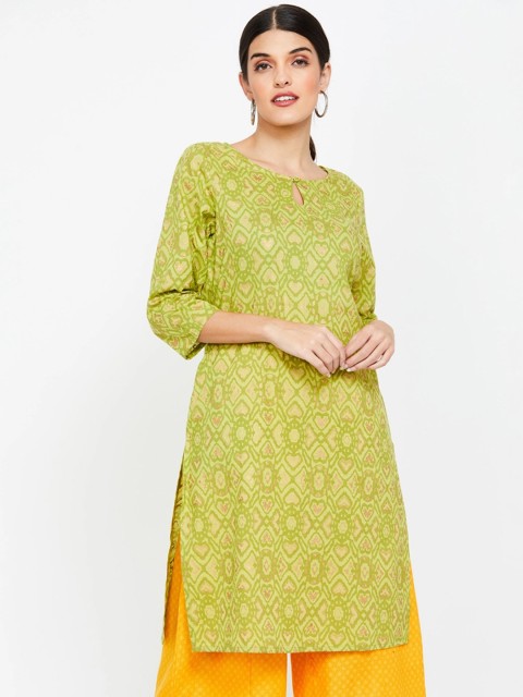 

Melange by Lifestyle Women Lime Green Printed Straight Kurta