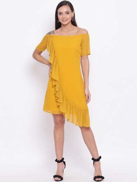 

ALL WAYS YOU Women Yellow Self Design Fit and Flare Dress