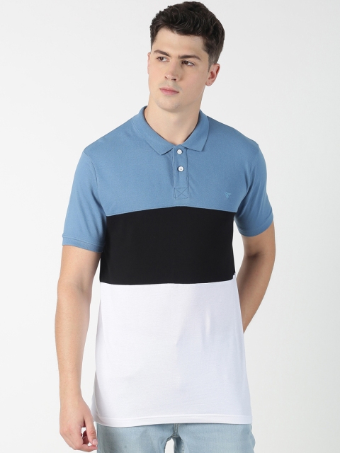 Blue Saint Men Blue & Black Colourblocked Polo Collar T-shirt