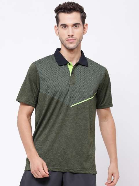 

SG Men Olive Green & Green Colourblocked Polo Collar T-shirt