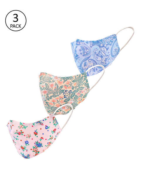 

LEGAL BRIBE Women 3 Pcs 3-Ply Printed Cotton Reusable Masks, Multi