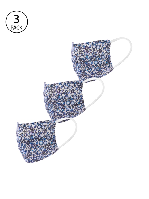 

LEGAL BRIBE Women Blue Pack of 3 Printed 3-Ply Reusable Cloth Masks