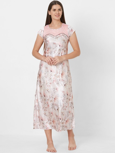 

Sweet Dreams Peach-Coloured Floral Printed Satin Nightdress