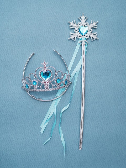 

Golden Peacock Girls Silver-Toned & Blue Set of 2 Embellished Tiara