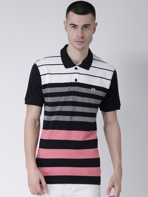 

Club York Men Navy Blue & White Striped Polo Collar T-shirt