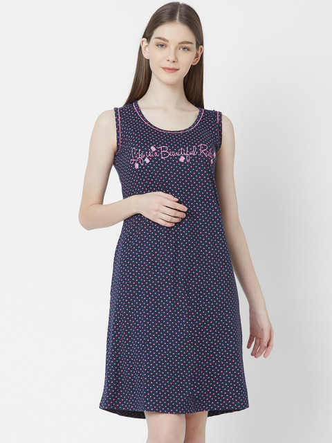 

Juliet Navy Blue & Pink Printed Cotton Sleep Shirt