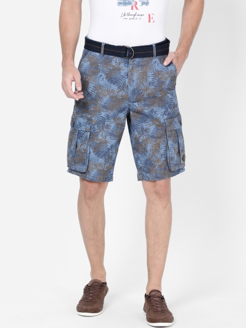 

t-base Men Blue Printed Regular Fit Cargo Shorts