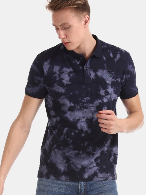 Ruggers Men Navy Blue Dyed Polo Collar T-shirt