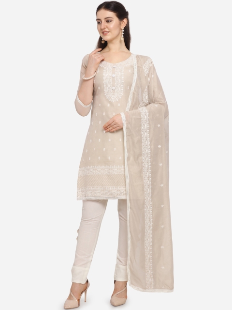 

Ethnic Junction Tan & Off-White Silk Blend Unstitched Dress Material