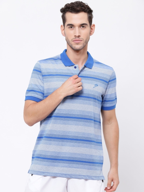 

SG Men Blue & Off-White Striped Polo Collar T-shirt