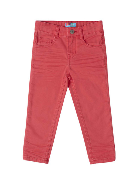 

Kid Studio Boys Red Custom Slim Fit Solid Chinos