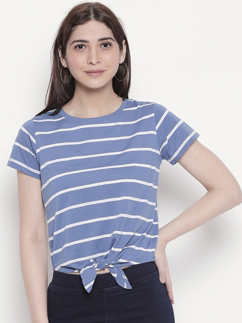 

Manola Women Blue Striped Knotted Hem Top