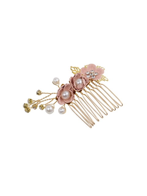 

Golden Peacock Gold & Old Rose Pink Embellished Comb Pin