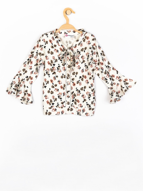 

Peppermint Girls White Printed Shirt Style Top
