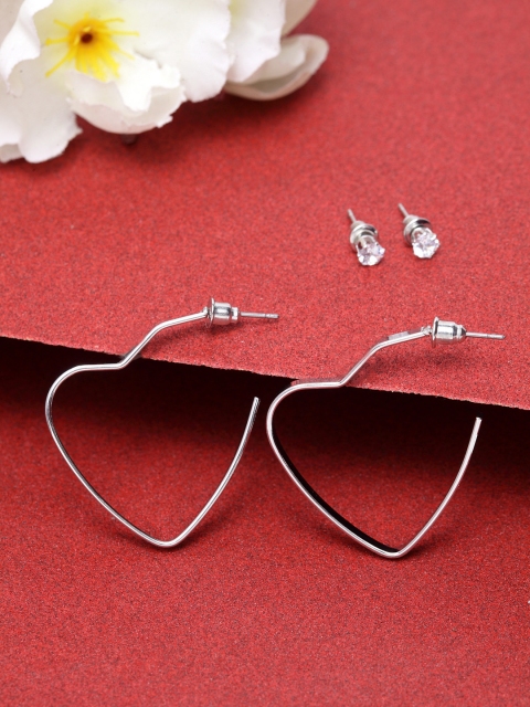 

Stoln Silver-Toned Heart Shaped Half Hoop Earrings