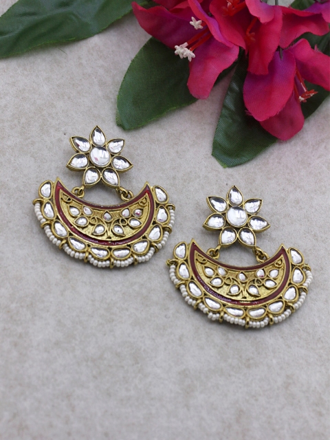 

Sia Art Jewellery Gold-Plated & White Crescent Shaped Drop Earrings