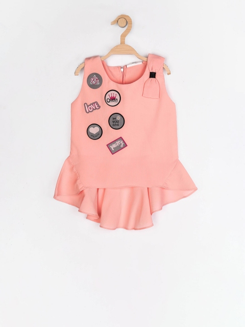 

Peppermint Girls Peach-Coloured Printed Peplum Top