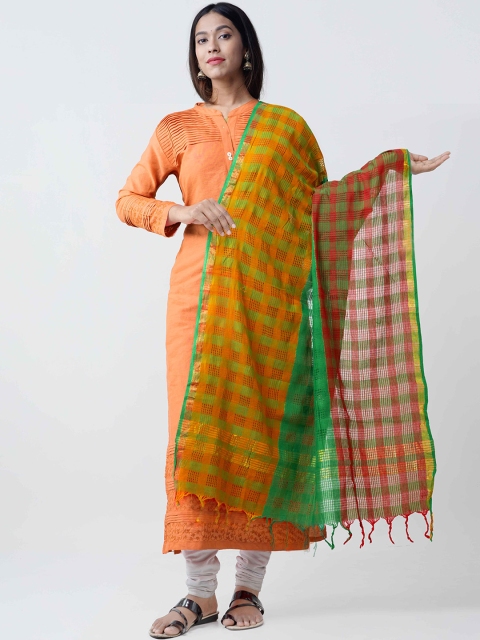 

Unnati Silks Green & Red Woven Design Mangalagiri Cotton Sustainable Dupatta