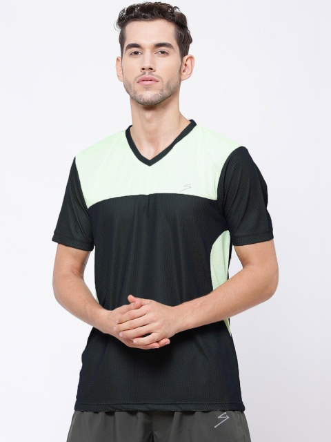 

SG Men Black & Florescent Green Colourblocked V-Neck T-shirt