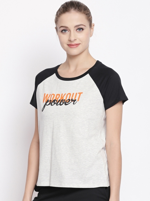 

Ajile by Pantaloons Women Grey Melange Black Colourblocked Round Neck Pure Cotton T-shirt