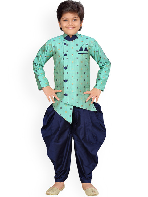 

Aj DEZInES Boys Green & Navy Blue Sherwani Set