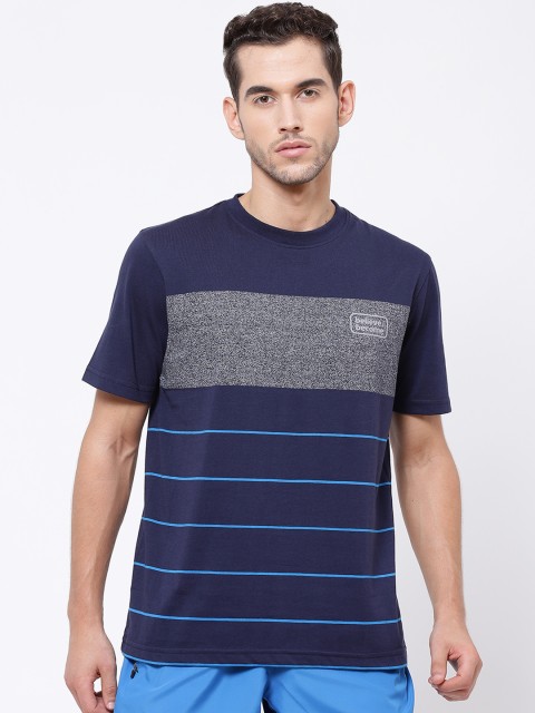 

SG Men Navy Blue Striped Round Neck Sports T-shirt
