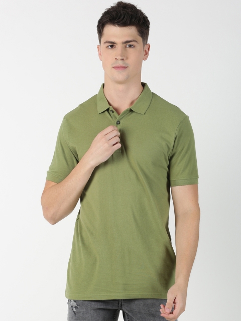 

Blue Saint Men Olive Green Solid Polo Collar T-shirt