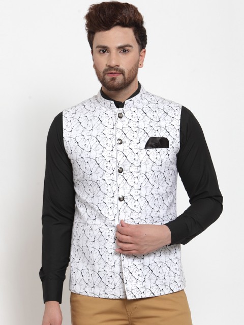 

MAXENCE Men White & Black Printed Nehru Jacket