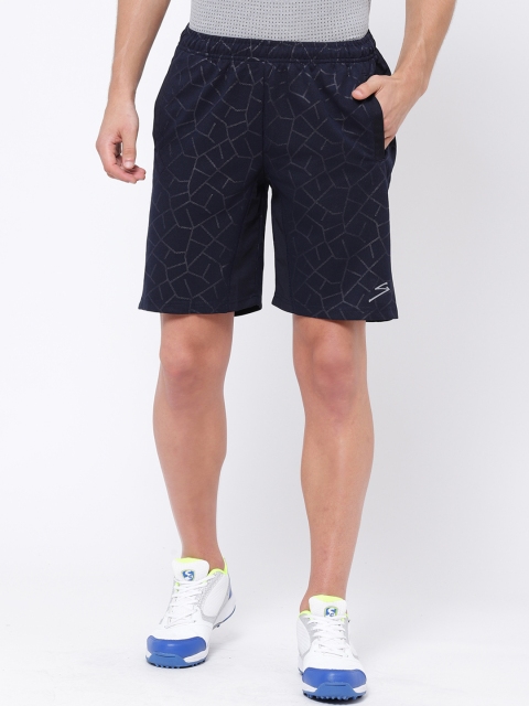 

SG Men Navy Blue Printed Regular Fit Sports Knitted Shorts